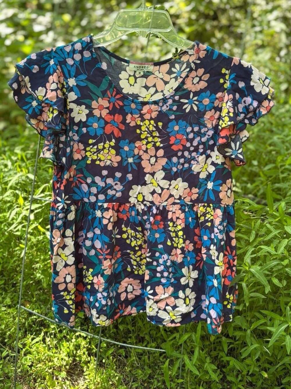 André by Unit Floral Print Ruffle Sleeve Peplum Top Size M